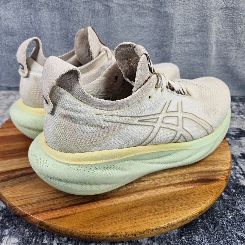 Asics Gel-Nimbus 25 Shoes Womens Size 9.5 Ivory Green Athletic Running Sneakers